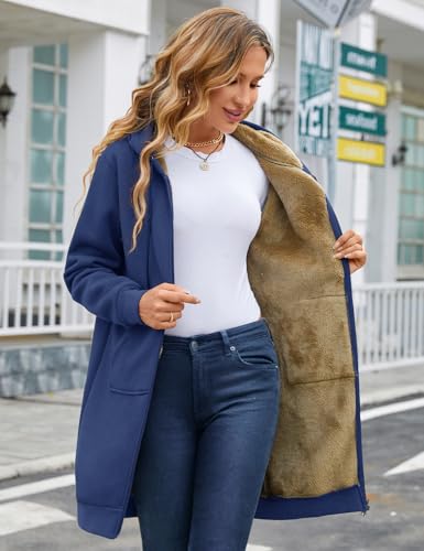 HEEKPEK Women's Long Hoodies Tunic Winter Fleece Jackets Casual Zip up Hoodies Soft Sherpa Sweatshirts Warm Long Coats 5
