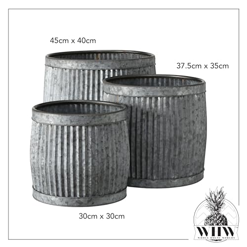 WHW-Whole-House-Worlds-French-Country-Style-Belly-Bucket-Planters-Set-of-3-Galvanized-Metal-Corrugated-Cache-Pots-Rustic-Wash-Basin-from-Over-1-Ft-Diameter-17-12-Inches WHW Whole House Worlds French Country Style Belly Bucket Planters Set of 3 Galvanized Metal Corrugated Cache Pots Rustic Wash Basin from Over 1 Ft Diameter 17 12 Inches