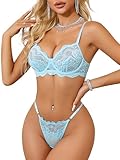 Lilosy Sexy Bügel-Push-Up-Dessous-Set mit gewelltem Blumenmuster, Spitze...