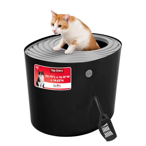 IRIS USA large top entry cat litter box designed to reduce litter tracking and contain litter scatter.