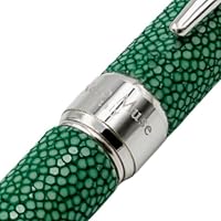 Grifos Rollerball-Stift Aus Echtem Rochenleder Smaragdgrün – 925 Silber Griff, Nachfüllbar, Made In Italy
