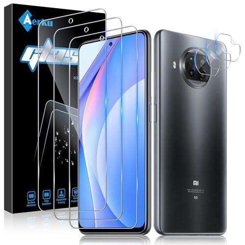Aerku Protector de Pantalla para Xiaomi Mi 10T Lite 5G [3 Piezas] + Protector de Lente de Cámara [3 Piezas], 9H HD Alta Sensibilidad Cristal Templado [ Transparente]