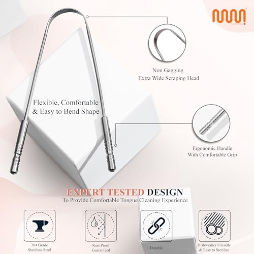 MasterMedi Tongue Scraper for Adults, 100% Stainless Steel & Copper Tongue Scrubber for Bad Breath, Easy to Use, Tongue Cleaner for Oral Care & Hygiene (Combo-2) - Image 5