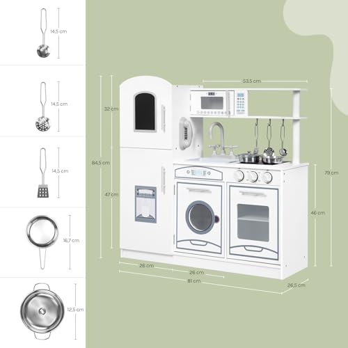 Foto von WOLTU Kinderküche Spielküche aus Holz, Kinderrollenspiele für Kinder inkl. 5tlg Küchenset,Zubehör aus Edelstahl, Weiß