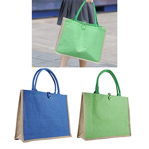 kowaku 2x Mulheres Casual Ombro Bolsa Linho Color Block Tote Bag - Verde + azul
