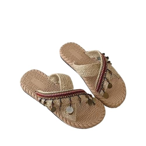 ZYFHYU Pantofole di Paglia Intrecciata Pantofole da Donna con Fondo Piatto Scarpe da Donna Comode Sandali da Spiaggia Estivi all'aperto da Donna per Le Signore(37)