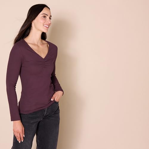 Amazon Essentials Women's Cinched V-Neck Long Sleeve Slim-Fit Rib-Knit T-Shirt, Pack of 22