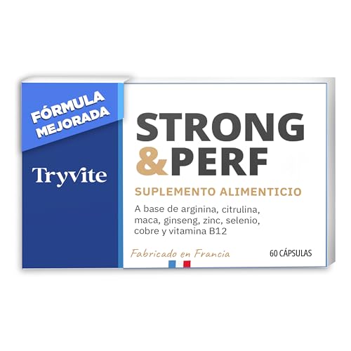 Fórmula Práctica para Hombres Activos | 60 Cápsulas con Ginseng, Maca, Arginina, Citrulina y Zinc | TRYVITE STRONG&PERF