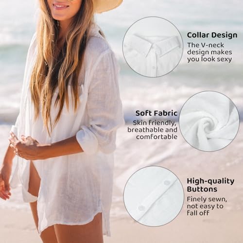 Bathing Suit Cover Ups for Women, Long Sleeve Swimwear Button Down Shirt Dress Swimsuit Bikini Beach Cover Up4