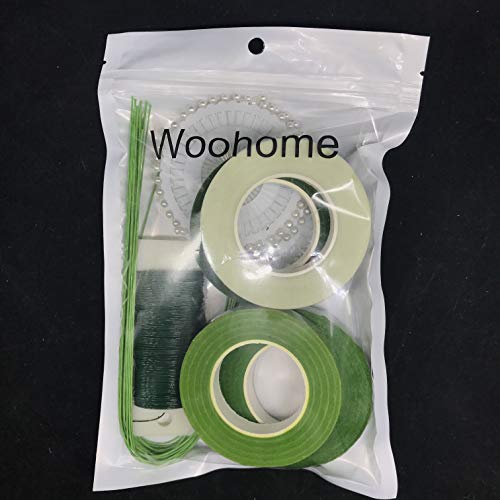 Woohome Floral Arrangement Tool Kit Floral Tape Stem Wrap 1/2 Inch, 26 Gauge Green Floral Stem Wire, 22 Gauge Green Paddle Wire And 100 Pcs Ball Head Pins For Wedding Bouquet Diy #TOP5