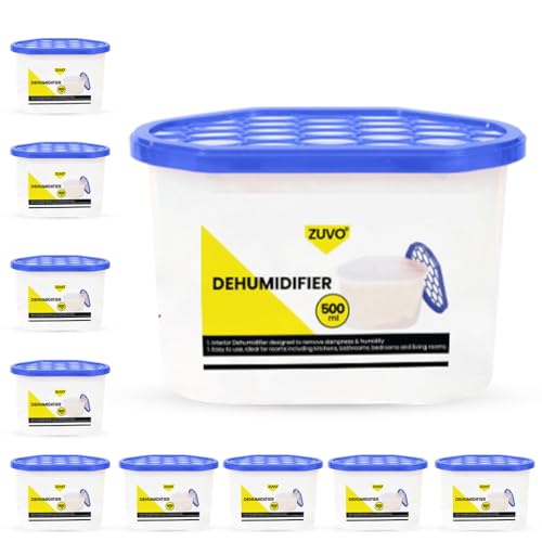 Zuvo Dehumidifier 500ml - Moisture Absorber And Closet Dehumidifier Helps Absorbs Damp, Mildew, Mould And Condensation- From Home And Office, Strong Disposable Interior Dehumidifiers, (Pack Of 10) Zuvo Dehumidifier 500ml - Moisture Absorber And Closet Dehumidifier Helps Absorbs Damp, Mildew, Mould And Condensation- From Home And Office, Strong Disposable Interior Dehumidifiers, (Pack Of 10)