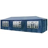 tectake 3x9 m Pavillon, Gartenpavillon mit 8 abnehmbaren Seitenteilen und 6 Fenstern, Partyzelt mit wasserdichter Plane mit UV-Schutz, Zelt für Garten Fest Party Event Hochzeit Festival (Blau)