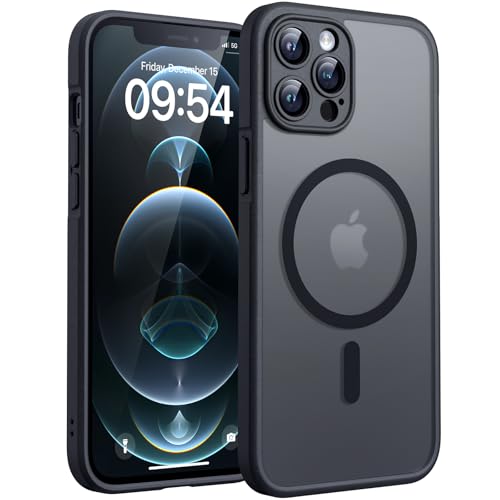 TOCOL für iPhone 12 Pro Max Hülle für Magsafe Vollständiger Kameraschutz Stoßfest Kratzfest Transluzente Rückseite Magnetisch Handyhülle für iPhone 12 Pro Max Case Schwarz