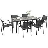 Outsunny Salon de Jardin en Acier Ensemble 7 Pièces 1 Table Gris Foncé