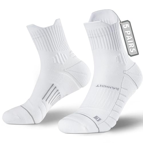 Rahhint Coolmax - Calzini estivi da trekking, 5 paia, anti-bolle, traspiranti, da trekking, per uomo e donna, bianco, 42-47