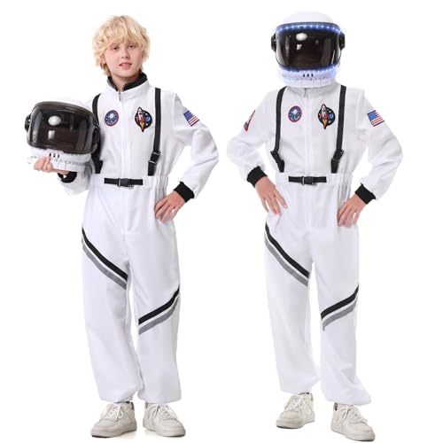 IUTOYYE Costume d'astronaute avec casque pour enfants, combinaison spatiale pour garçons et filles avec visière mobile et bandes lumineuses, costume d'astronaute pour...