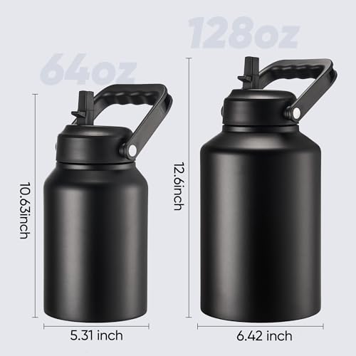 Fijinhom Gallon jug termo aislado de acero inoxidable de 128 oz con asa, negro miniatura 2