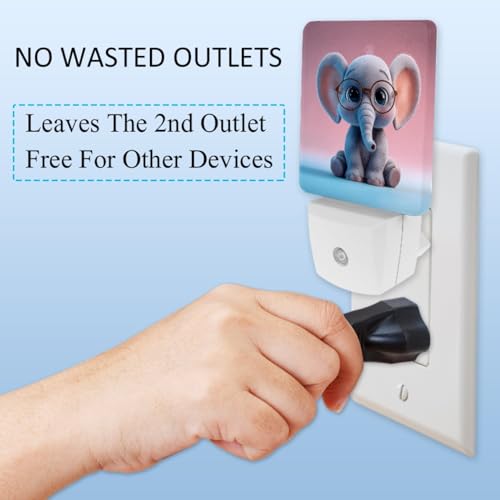 Image of NEWzone Cartoon Elephant Night Light [2 Pack], Plug in Wall Led Night Lights Decor for Boys Girls Room, Dusk to Dawn Sensor Wall Lamp for Stairway /Bedroom /Kitchen /Nursery Room