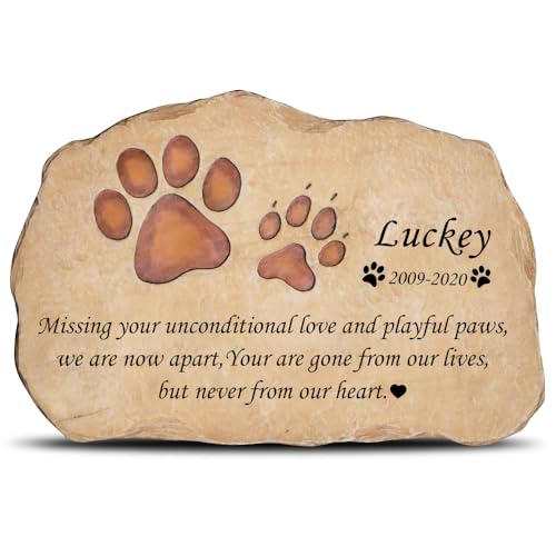 ZHUNYSU Piedras conmemorativas para mascotas para perro y gato, piedra de lápida de perro personalizada, marcador de tumba de gato, huellas de patas, regalo de pérdida de mascotas (huellas de