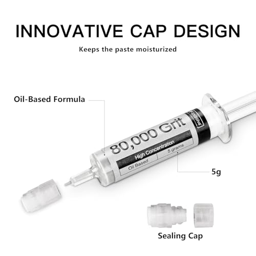 Diamond Polishing Compound Kit of 6 Polishing Lapping Paste 80,000 to 450 Grit for Glass Watch Marble Metal Resin Rock Jewelry Etc. with High Concentration of Diamond Powder Scratch Remover Repair