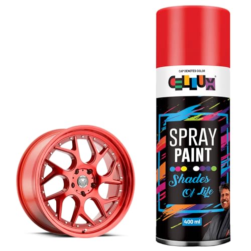 Image of Cellux 2X Ultra Cover Fluorescent Red Spray Paint | DIY, Quick Drying with Premium Gloss Finish for Metal, Wood, Wall & other Surfaces - 400 ML
