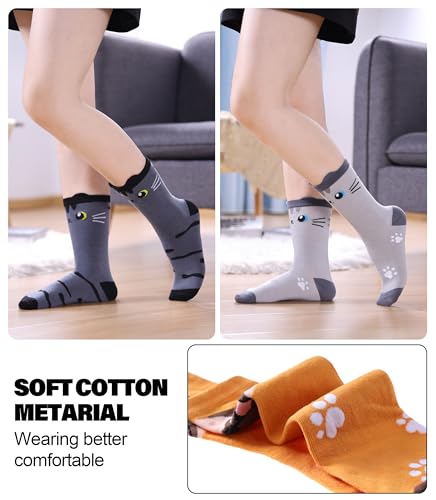 Image of SDBING Womens Cat Socks Cute Gifts Animal Soft Breathable Thin Cotton Casual Crew Socks 5 Pairs