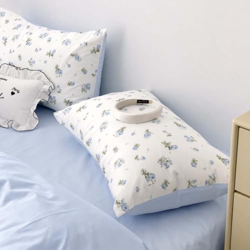 Image of Nayoroom Blue Floral Duvet Cover Queen Reversible Cottagecore Bedding
