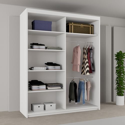 SLIDING WARDROBE 4U Carolina Free Standing Sliding Double Mirrorr Door Wardrobe (203cm, Black) 4 SLIDING WARDROBE 4U Carolina Free Standing Sliding Double Mirrorr Door Wardrobe (203cm, Black) - Image 4