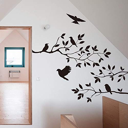 Cugbo Bird Tree Branch Wall Sticker Decal Black Vinyl Wall Art Decor Peel And Stick Living Room Home Decoration #TOP4