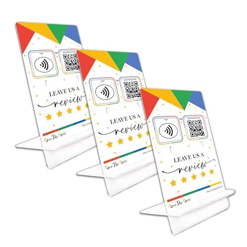 One Tap Only Paquete de 3 soportes de revisión de Google Tap para reseñas instantáneas, compatible con todos los teléfonos, NFC y QR reutilizables - Boost Business Reviews - Alimentado (3 soportes)