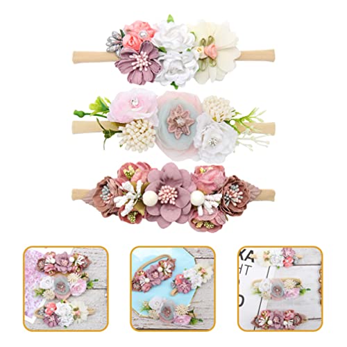 LALAFINA 3 peças de faixas de cabelo elásticas para bebês meninas com flores e coroa floral para cri