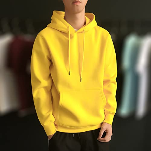 Bluelans Men's Fleece Hooded Sweatshirt Plain Pullover Hoodie Hooded Top Unisex Mens Ladies Hooded Sweatshirts Yellow XL3