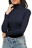 Re Tech UK Ladies Plain Ribbed Cotton Polo Turtle Roll Neck Tunic Top Jumper Full Sleeve, Navy Blue, M/L 12-14