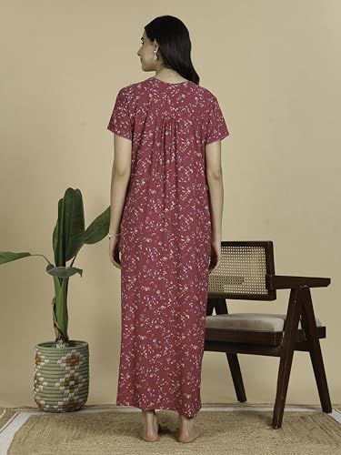 Image of 9shines Label Stylish Alpine Nighty Maxi for Women | Full Length Trendy Nightgown | Premium Nightdress | Nightwear | Embroidery Nighty with Pockets (2892)