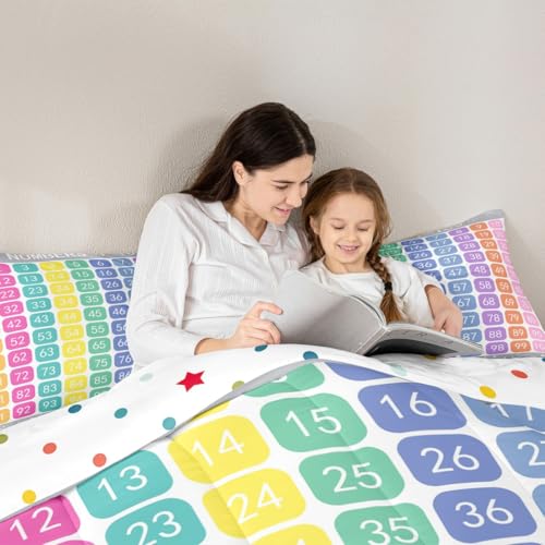 Image of Feelyou Numbers Alphabet Bedding Set Twin, Cartoon Alphabet Comforter Educational Comforter Set for Kids Learning Time Duvet Set with 1 Pillow Case