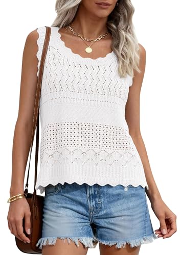 PRETTYGARDEN Womens Crochet Tank Tops 2026 Summer Spring Sleeveless Tops Cute Sweater Vest Trendy Boho Beach Vacation Clothes (White Medium)