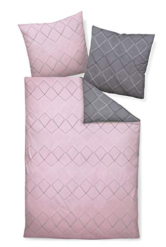 Davos Janine Fein-Biber Bettwäsche-Set 2tlg grau rosa 2 teilige Wende...