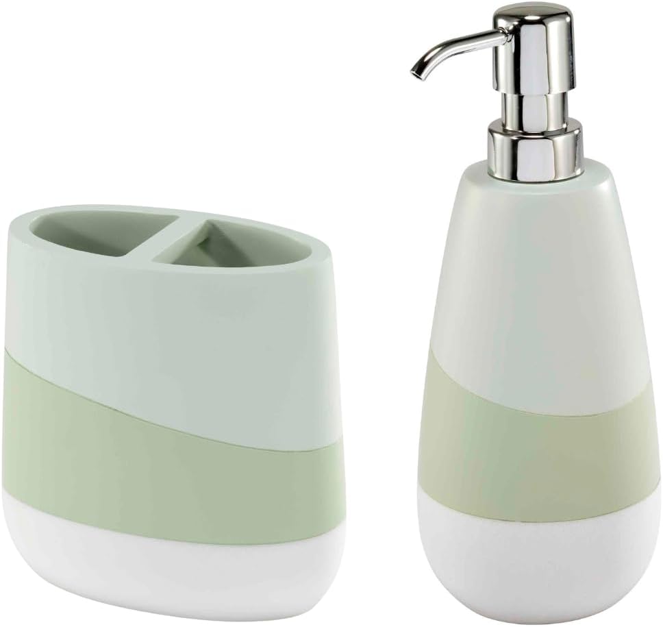Nicole Miller - Accessory Set, 2-Piece Resin Lotion Pump & Toothbrush Holder, Modern Bathroom Decor (Tropiluxe Collection)