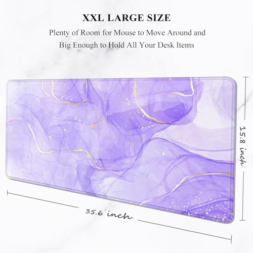 Image of Auhoahsil Large Mouse Pad, XXL Gaming Mousepad, Desk Mat for Desktop, Thick Rubber, Big & Long Size, Stitched Edges, Full Desk Pad for Laptop & Computer, Extended 35.4 x 15.7 in, Purple Gold Marble