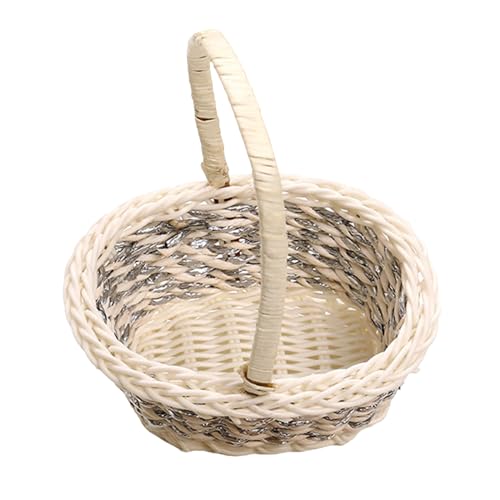 Rustic Mini Basket – Faux Rattan Weaving, Compact Decorative Pot | Small Handmade Wedding Organizer with Charming Texture, Aesthetic Flower Holder for Photography Props Home Nursery Table Arrangement