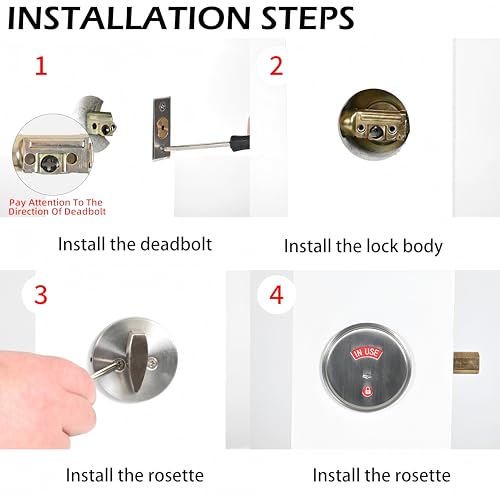 YoukeyHomi Stainless Steel Silver Indicator Deadbolt Privacy Door Lock Commercial Grade-2 60/70MM Backset Clear IN-USE Or VACANT For Public Restrooms Toilets Hospitals Offices (Stainless Steel Silver) by YoukeyHomi - Used condition - Image 8