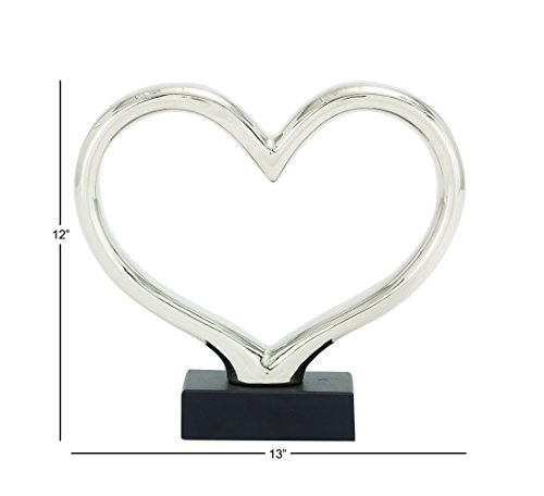 The Novogratz Ceramic Heart Sculpture With Black Base, 13" X 3" X 12", Silver #TOP7