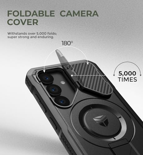 Image of Dexnor for Samsung Galaxy S25 Case with Camera Cover & Adjustable Kickstand & Built-in Screen Protector, Magnetic Rugged Shockproof Bumper Cases Heavy-Duty Magnetic Protective Cover (2025),Black