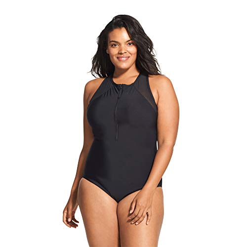 Speedo Women's Swimsuit One Piece Zip Up Mesh Plus Size