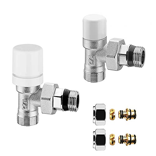 Kit valvola e detentore in Acciaio Cromo con Tappo Bianco, attacchi Standard G ½”, Include raccordi per Tubi in Rame o per Tubi in Multistrato