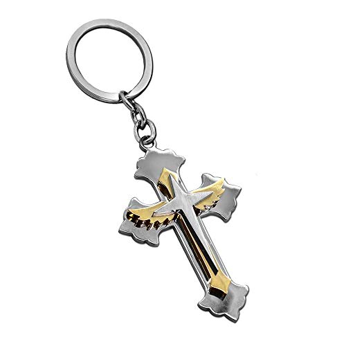Preisvergleich Produktbild tumundo Edelstahl Schlüssel-Anhänger Kreuz Kruzifix Schlüsselring Autoschlüssel Golden Silbern, Variante:Modell 1