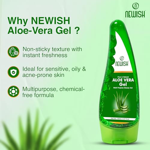 Image of Newish Pure Organic Aloe Vera Gel 130ml - Natural Hydration for Face, Skin & Hair | Soothing, Nourishing & Hair Growth Support | Men & Women