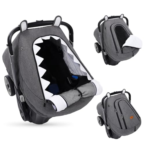 Image of Bioby Winter Baby Car Seat Cover, Infant Car Seat Cover for Boy Girl, Roomy, Cozy, Warm, Waterproof Baby Carseat Covers Canopy with Thickened Fleece Lining, Breathable Hole, Universal Fitted Gray