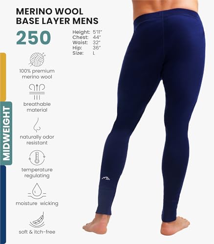 Image of Merino Wool Base Layer Mens Bottom Pants 100% Merino Wool Heavyweight, Midweight, Lite Thermal Underwear Long Johns and Socks
