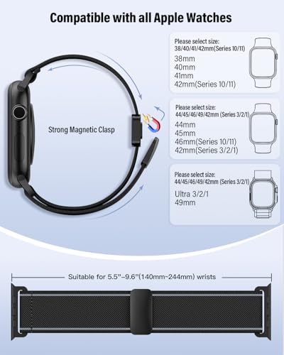 Image of Stretchy Band Compatible with Apple Watch Bands 40mm 38mm 41mm 42mm 44mm 45mm 46mm 49mm Women Men,Magnetic Clasp Nylon Elastic Sport Strap for iWatch Series 11 10 9 8 7 6 5 4 3 SE SE2 SE3 Ultra